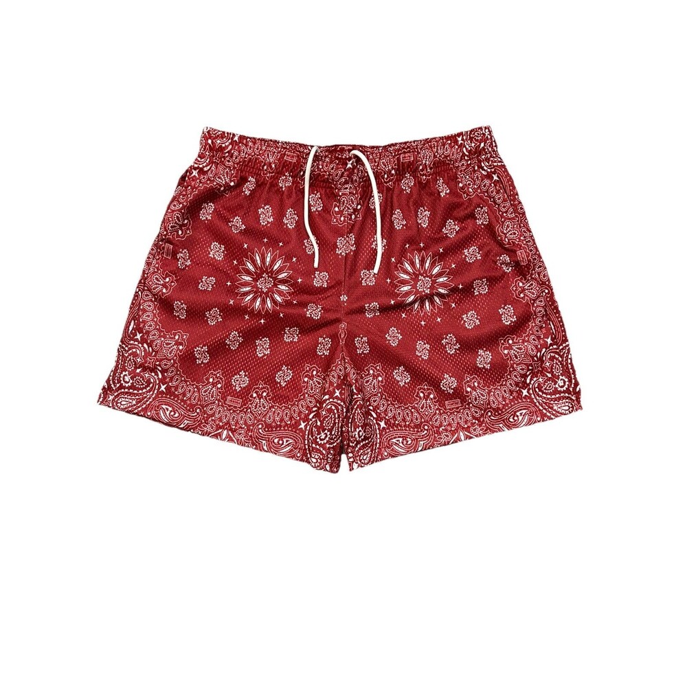 Bravest Studios Burgundy Paisley Mesh Shorts NWT Red Bandana Streetwear Men's M